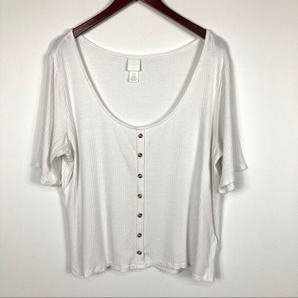 H&M Women's White Ribbed Crop Top w/ Buttons Size XXL - Picture 3 of 10
